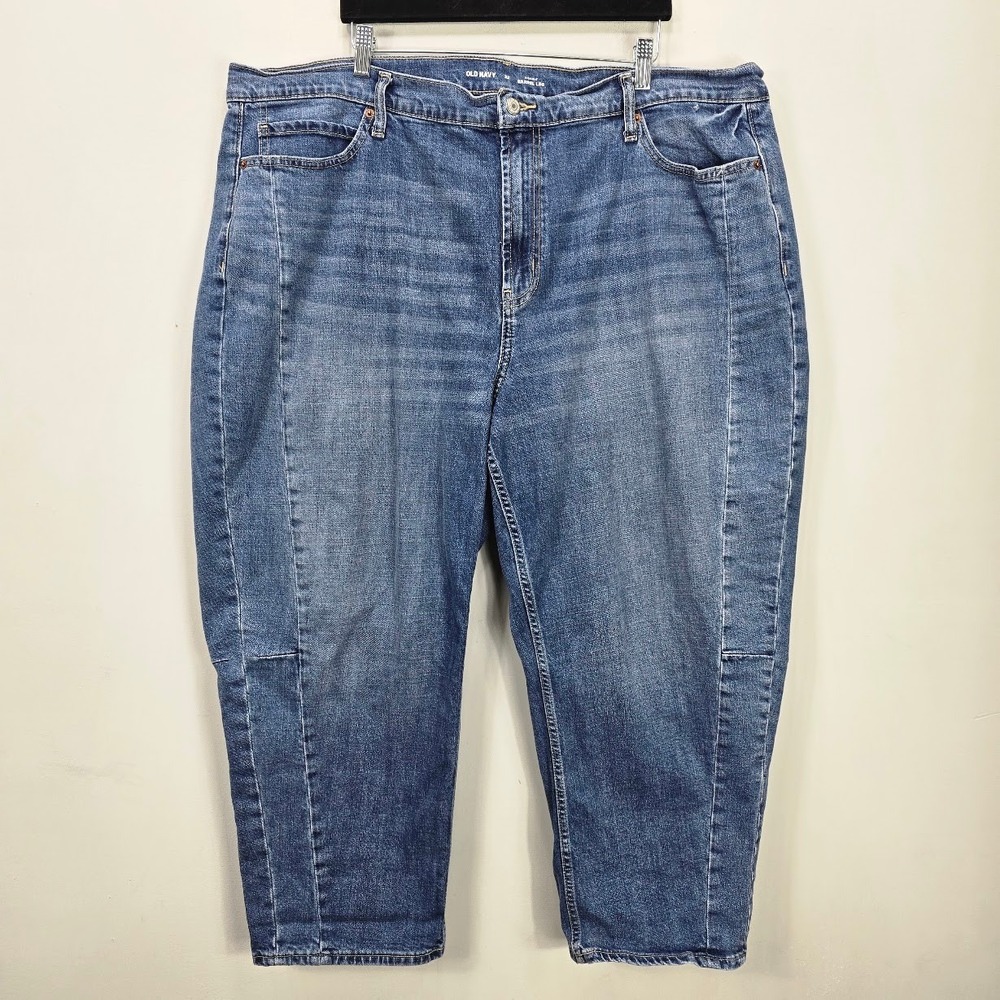 Old Navy Barrel Leg Jeans 22 Blue Medium Wash High Rise Relaxed Fit 2025